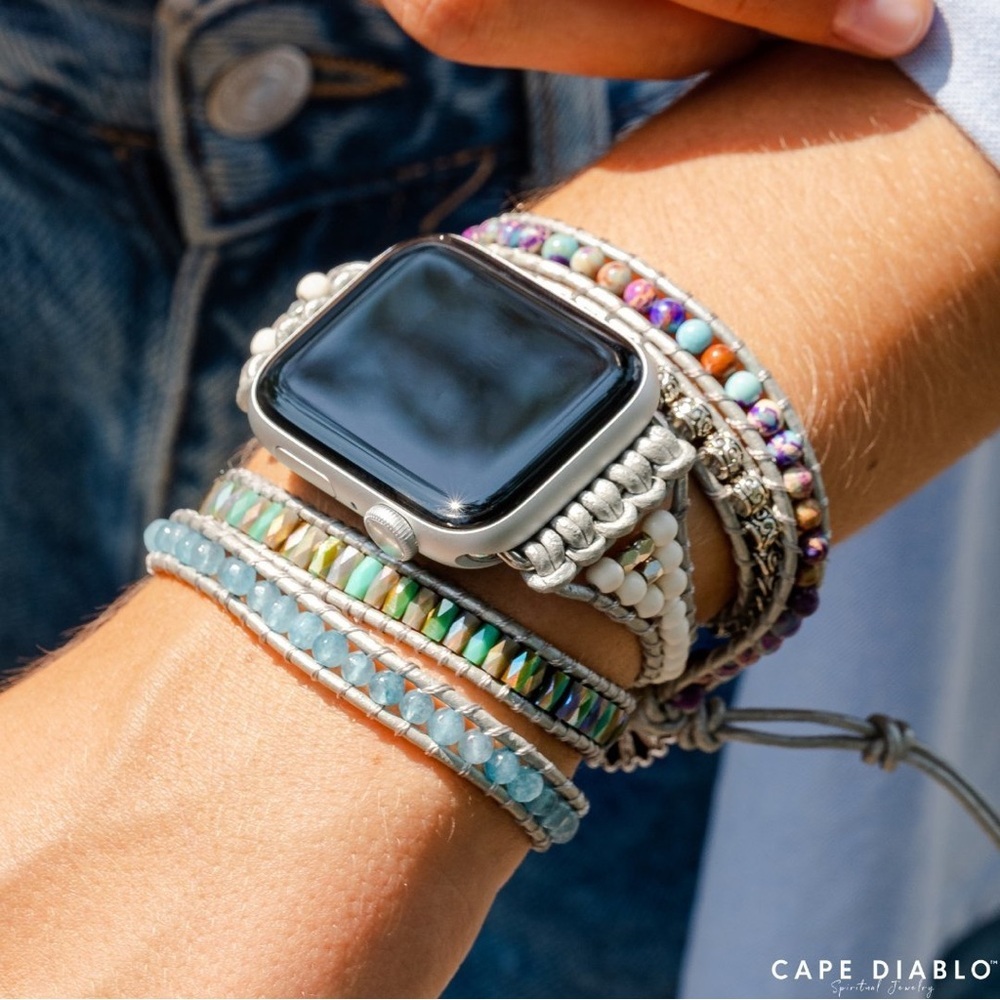 Cape Diablo Ocean Jasper Protection Apple Watch Strap Beaded Wrap Bracelet - Picture 2 of 4